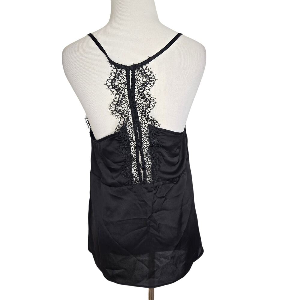 Fairy Grunge Lace Trim Camisole Women Black Racerback Parisian Silky Small